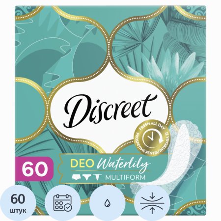 Прокладки женские ежедневные Discreet Deo Waterlily Multiform (60 штук в  упаковке) Прокладки женские ежедневные Discreet Deo Waterlily Multiform (60 штук в  упаковке)