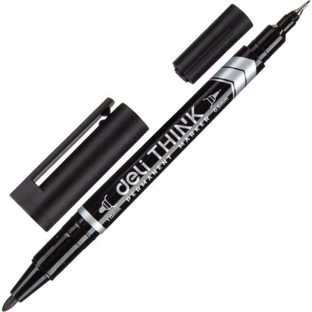 Маркер перманентный двусторонний Deli Think черный (толщина линии 0.5-1  мм) круглый наконечник
