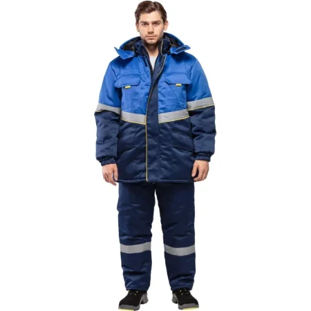 Куртка рабочая зимняя мужская з43-КУ с СОП васильковая/синяя из ткани  твил (размер 68-70, рост 194-200)