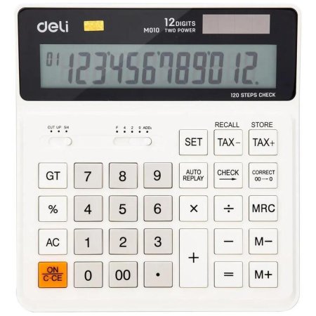 Калькулятор бухгалтерский Deli EM01010 12-разрядный белый 160х150x33 мм