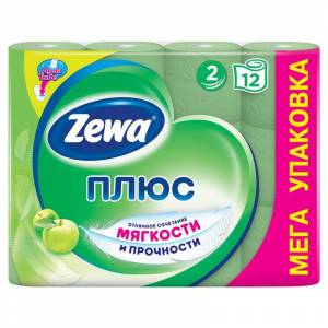 Бумага туалетная Zewa Plus 2-слойная зеленая (12 рулонов в упаковке)