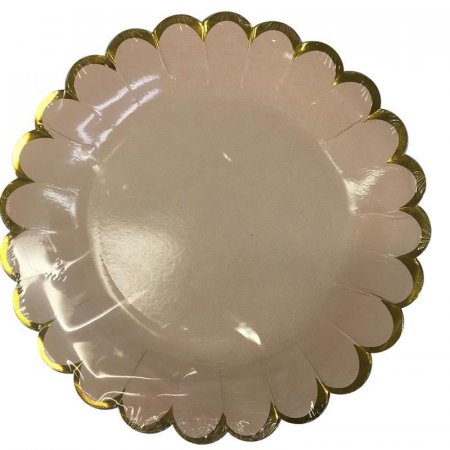 Тарелка одноразовая Веселый хоровод Золотая волна с розовым бумажная 23 см (6 штук в упаковке)