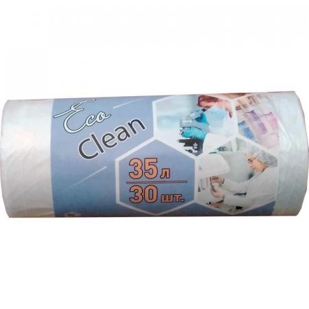 Мешки для мусора на 35 л Ecoclean белые (ПНД, 6 мкм, в рулоне 30 шт, 48х55 см)