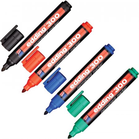 Набор маркеров перманентных Edding E-300 (толщина линии 1.5-3 мм, 4 штуки в упаковке)