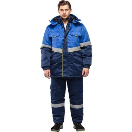 Куртка рабочая зимняя мужская з43-КУ с СОП васильковая/синяя из ткани  твил (размер 52-54, рост 158-164)