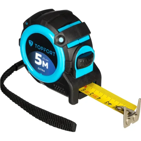 Рулетка строительная TOPFORT Extra 5 м х 25 мм с магнитным зацепом и  автостопом в прорезиненном корпусе (1990399)