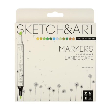 Набор маркеров Sketch&Art Лесной пейзаж двусторонних 12 цветов  (толщина линии 1-5 мм)