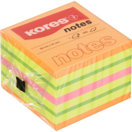 Стикеры Kores Cubo 50x50 мм неоновые 4 цвета (1 блок, 400 листов)