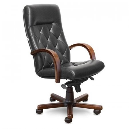 Кресло для руководителя Верона К-10 черное (натуральная кожа с компаньоном, дерево)