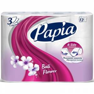 Бумага туалетная Papia Bali Flower 3-слойная белая с цветочным ароматом (12 рулонов в упаковке)