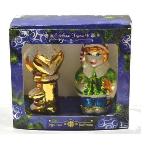 Набор елочных игрушек Золотой ключик стекло разноцветный (высота 9 см, 2 штуки)