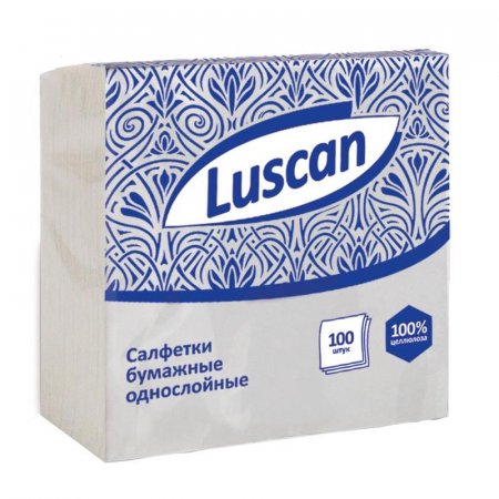 Салфетки бумажные Luscan 1-слойные (24x24 см, белые, 100 штук в упаковке)