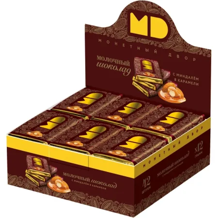 Шоколад порционный Монетный Двор Флагман молочный с миндалём в карамели (42 штуки по 12 г)