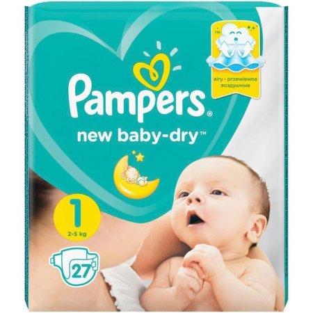 Подгузники Pampers New Baby Dry размер 1 (NB) 2-5 кг (27 штук в  упаковке)