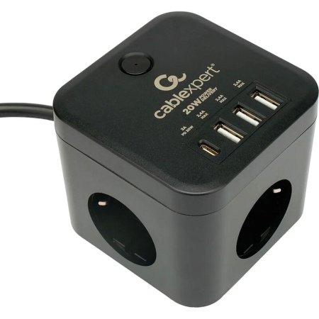Сетевой фильтр Cablexpert Cube на 3 розетки 1.5 метра + 3 USB  (CUBE-3-CU3-B-1.5)
