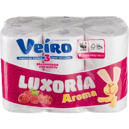 Бумага туалетная Veiro Luxoria 3-слойная с цветным декоративным  тиснением Малина  (12 рулонов в упаковке)