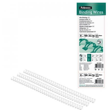 Пружины для переплета металлические Fellowes 8 мм белые (100 штук в упаковке)