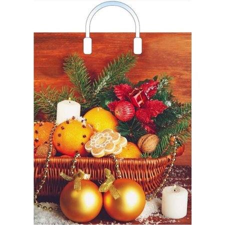 Пакет подарочный полиэтиленовый новогодний вертикальный Ароматная  Корзинка (38х45x3 см)