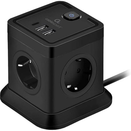 Сетевой фильтр Cablexpert Tower на 4 розетки 2 метра + 2 USB  (TWR-4-CU2-B-2)
