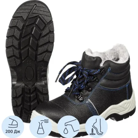 Ботинки рабочие зимние 116152-МП ПУ-ТПУ из натуральной/искусственной  кожи с металлическим подноском черные (размер 38)