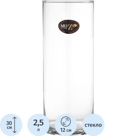 Ваза для цветов Muza Cylinder прозрачная (высота 30 см)