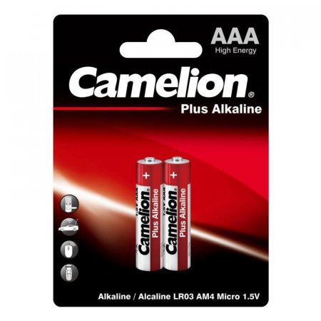 Батарейки Camelion Plus Alkaline мизинчиковые AAA LR03 (2 штуки в  упаковке)