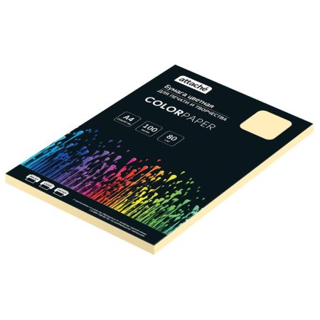 Бумага цветная для печати Attache желтая (А4, 80 г/кв.м, 100 листов)