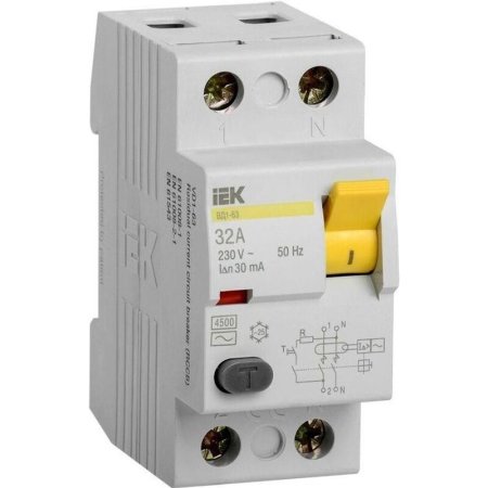 УЗО выключатель дифференциального тока IEK ВД1-63 2п 32А 30мА AC