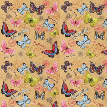 Бумага упаковочная Magic Pack Тропические бабочки разноцветная (в  рулоне, 100х70 см)