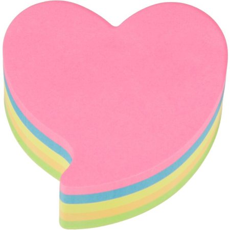 Стикеры фигурные Kores Fantasy Heart 70x70 мм неоновые 5 цветов (1 блок  на 250 листов)
