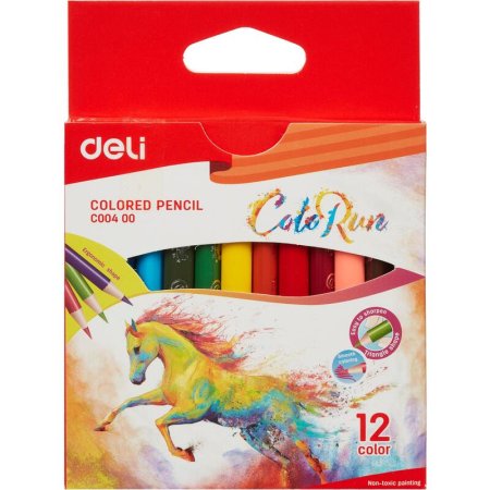 Карандаши цветные Deli ColoRun 12 цветов трехгранные укороченные