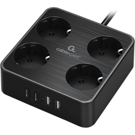 Сетевой фильтр Cablexpert Plate на 4 розетки 2 метра + 2 USB  (PLT-4-C2U2-B-2)