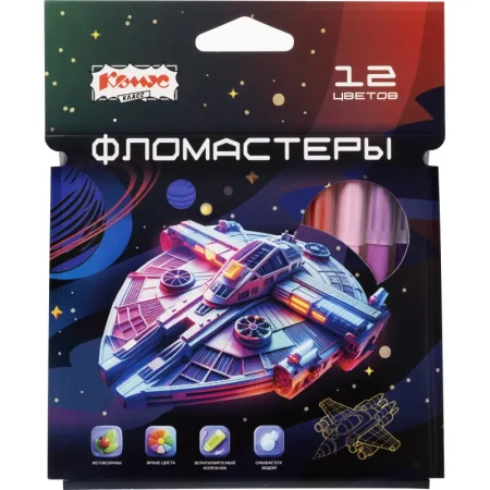 Фломастеры Комус Класс Star way 12 цветов с вентилируемыми колпачками  смываемые