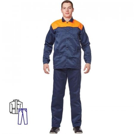 Костюм рабочий летний мужской л16-КБР синий/оранжевый (размер 44-46, рост 158-164)