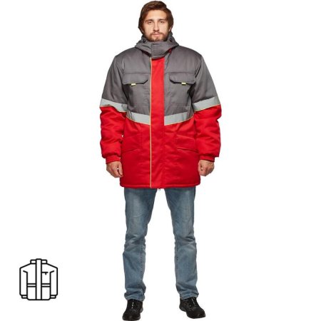 Куртка рабочая зимняя мужская з43-КУ с СОП серая/красная (размер 52-54,  рост 170-176)