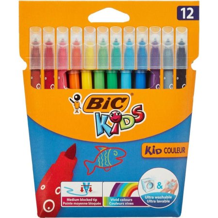 Фломастеры Bic Kid Couleur 12 цветов для маленьких детей (вентилируемые  колпачки)