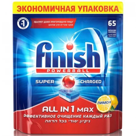 Таблетки для посудомоечных машин Finish All in 1 Max Лимон (65 штук в упаковке)