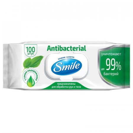 Влажные салфетки антибактериальные Smile 100 штук в упаковке