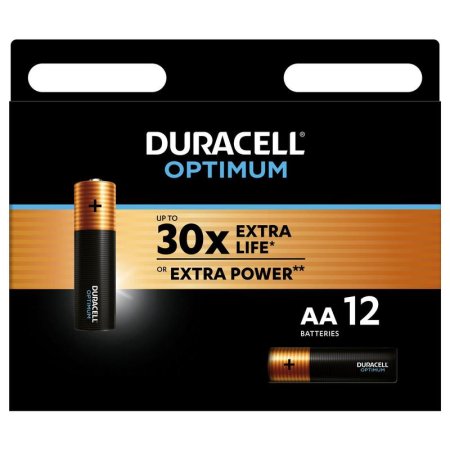 Батарейки Duracell Optimum пальчиковые AA (12 штук в упаковке)