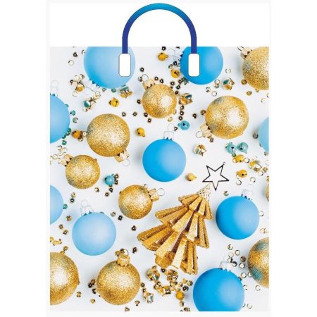 Пакет подарочный полиэтиленовый новогодний вертикальный Елочка с шарами  (38х45x3см)