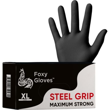 Перчатки одноразовые Steel Grip нитриловые неопудренные черные (размер  9-10 (XL), 100 штук/50 пар в упаковке)