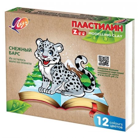 Пластилин классический Луч Zoo 12 цветов 180 г со стеком