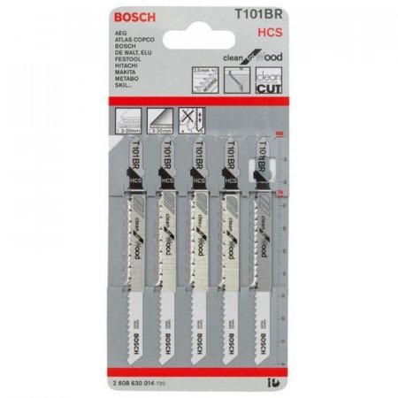 Пилка для лобзика Bosch Clean for Wood T101BR по дереву 5 штук (2608630014)