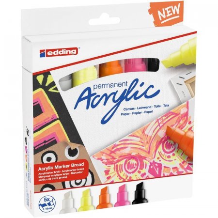 Набор акриловых маркеров Edding 5000 Neon 5 цветов (толщина линии 5-10 мм)