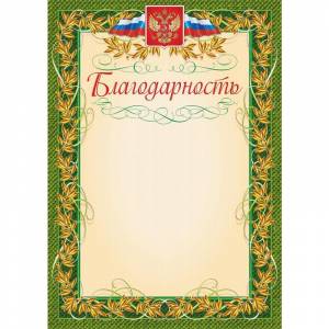 Благодарность зеленая рамка лавровый лист (А4, 140 г/кв.м, 40 листов в упаковке)