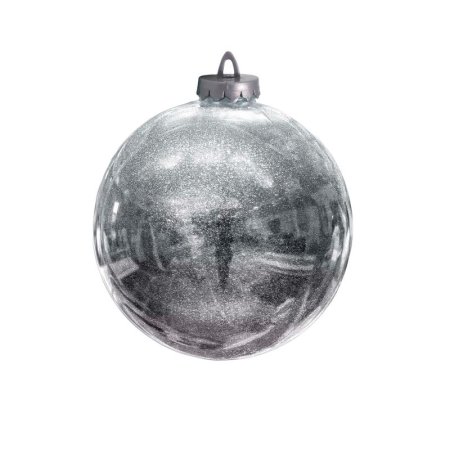 Новогодний елочный шар пластик серебристый лакированный с глиттером  (диаметр 25 см)
