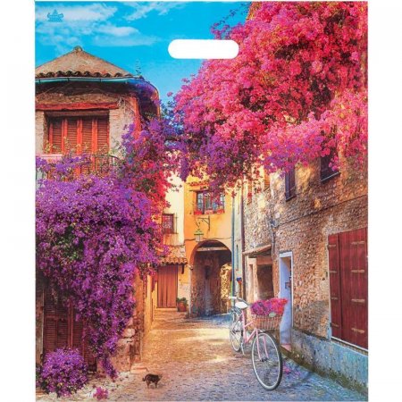 Пакет полиэтиленовый Итальянский дворик разноцветный 45х38 см с вырубной  ручкой (50 штук в упаковке)