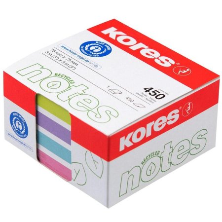 Стикеры Kores Cubo 75х75 мм пастельные 4 цвета (1 блок, 450 листов)