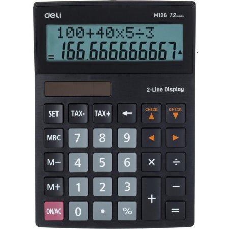Калькулятор настольный Deli EM126 12 разрядный черный 182x129x44  двухстрочный