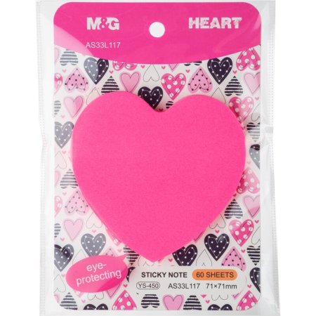 Стикеры фигурные M&G Heart 71x68 мм розовый (1 блок на 60 листов)